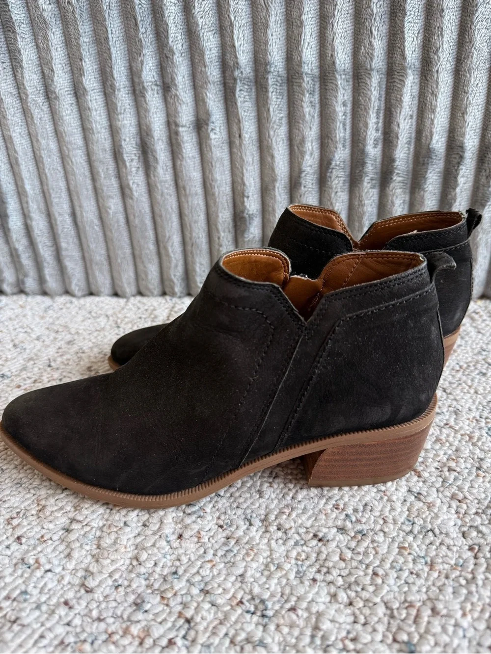 Franco Sarto Black Suede Ankle Booties Low Block Heel Size 6